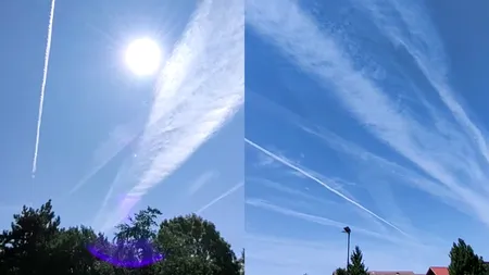 Fenomenul observat de români, în Cluj. Ce sunt dârele albe care apar pe cer, de fapt