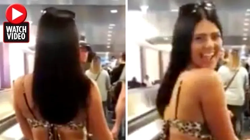O tânără s-a lăsat filmată aproape goală pe scările rulante din interiorul unui aeroport - FOTO VIDEO