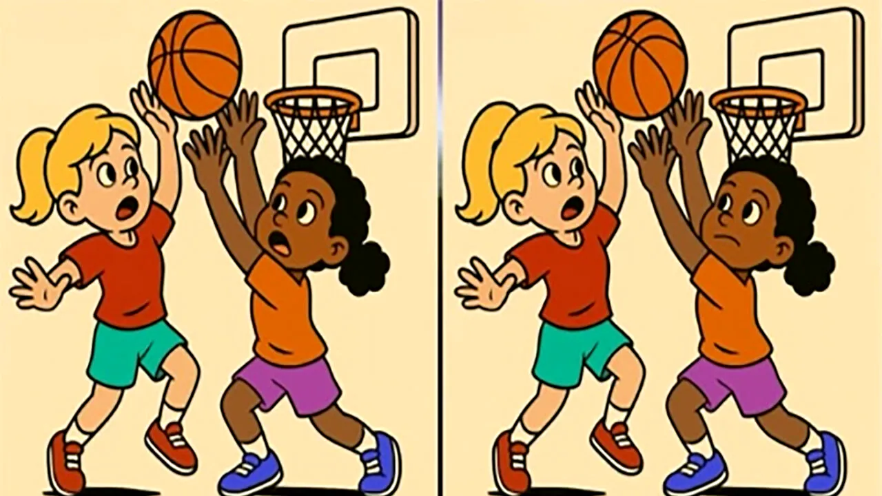 Test de logică | Descoperiți toate cele 3 diferențe dintre aceste două fete care joacă baschet