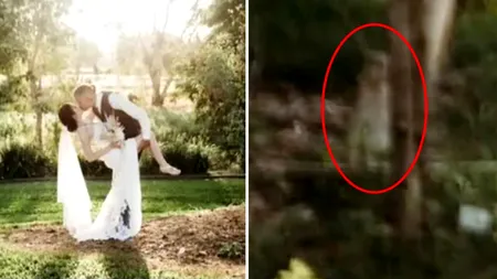 Detaliul MACABRU observat de o mireasa în această fotografie de la nuntă. Pe cine a văzut ascundându-se în tufiș