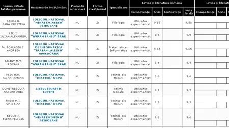 REZULTATE BACALAUREAT 2012 EDU.RO HUNEDOARA. Top 10 note pe județ
