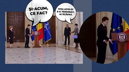 Nicuşor Dan, un NOU moment de derută. De data asta, la ceremonia de învestire a Oanei Gheorghiu. Președintele nu a ştiut unde să se așeze la final. Îi indică şefa protocolului ce are de făcut şi unde să meargă
