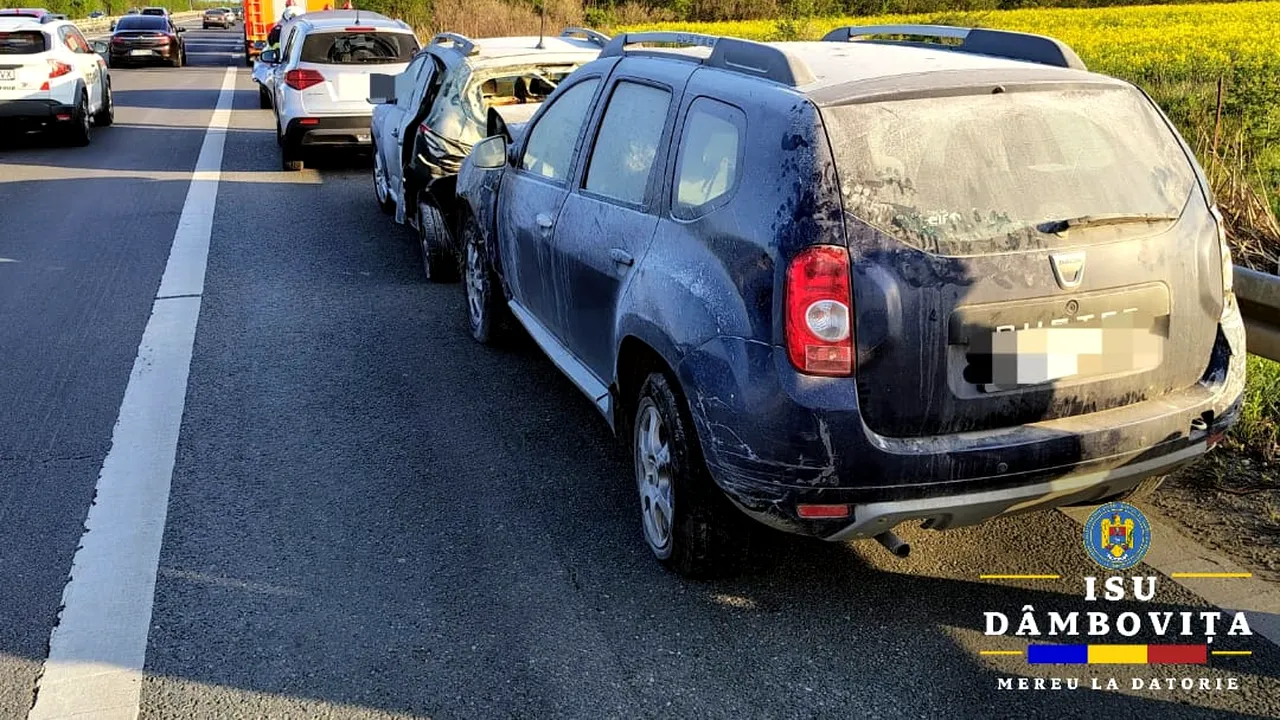 ACCIDENT în lanț pe A1 (București-Pitești). Opt persoane au primit îngrijiri medicale