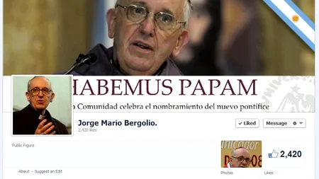 PAPA FRANCISC, JORGE MARIO BERGOGLIO, are pagină de Facebook: 