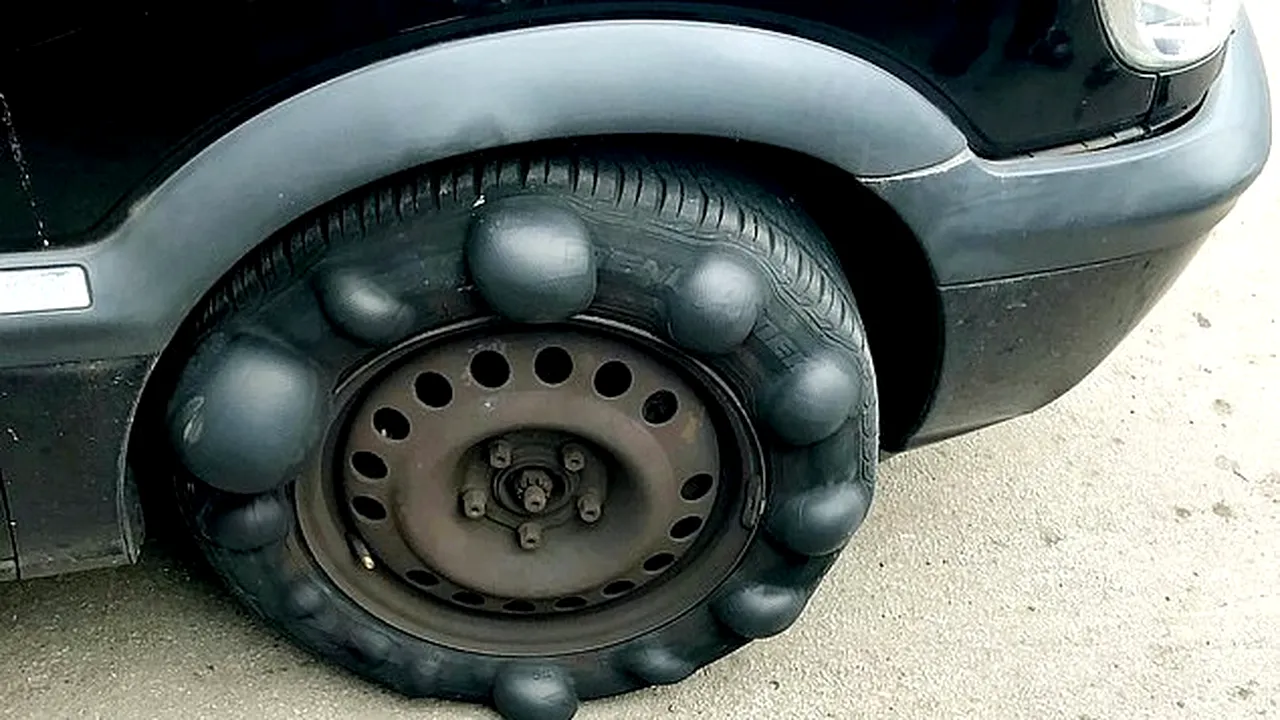 Mașină cu bule bizare la o anvelopă, oprită de poliție. Explicația specialiștilor - FOTO