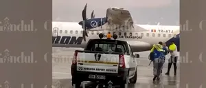 Noi IMAGINI cu avionul ATR al Companiei Tarom, care fost la un pas să fie răsturnat de vijelie pe Aeroportul din Oradea