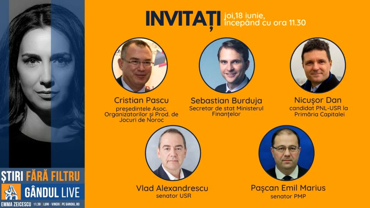 GÂNDUL LIVE. Nicușor Dan, candidat PNL-USR la Primăria Capitalei, și senatorul USR Vlad Alexandrescu, printre invitații Emmei Zeicescu, pe 18 iunie, de la 11.30