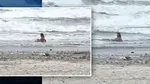 Imagini surprinzătoare de la Mamaia. O femeie face baie în mare și stă la plajă, chiar dacă afară sunt 8 grade