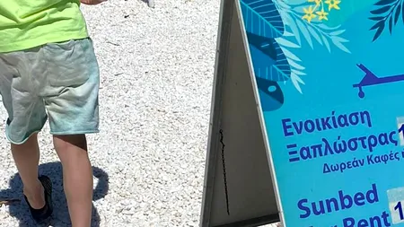 Să vezi și să nu crezi! Câți euro costă un șezlong pe o plajă din Thassos. Un turist român a făcut poza: 