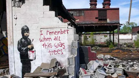 O pictură murală realizată de Banksy a fost vândută la licitație cu 137.500 de dolari