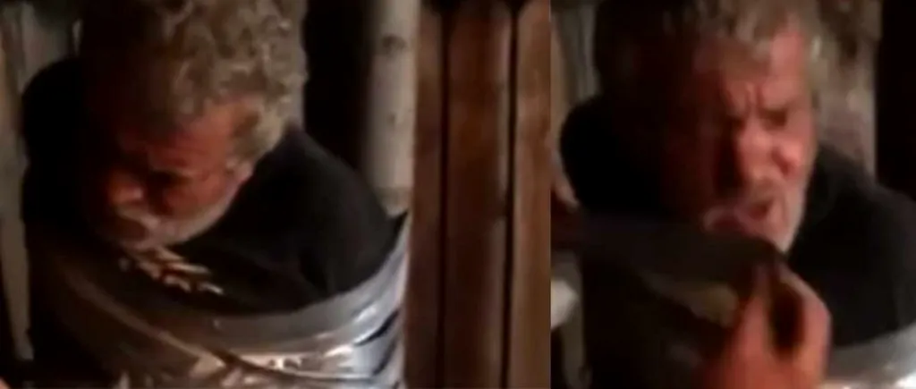 Bărbat legat cu bandă autoadezivă de un stâlp, în județul Vaslui. Cinci tineri l-au umilit și au filmat totul (VIDEO)