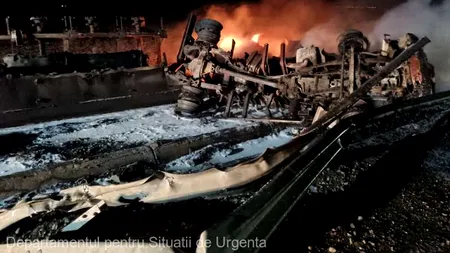 Incident cumplit în Brăila! O cisternă cu 40 de tone de motorină a luat foc. Șoferul, găsit carbonizat