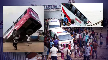 Tragedie filmată în Bangladesh. Momentul în care un autobuz cu pasageri a pierdut controlul și a căzut în râu