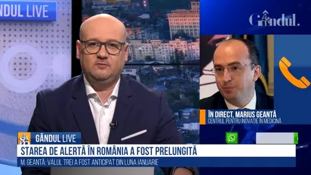 GÂNDUL LIVE. Marius Geantă, Centrul de Inovație în Medicină: „Situația riscă să devină critică. Nu putem vedea un impact al vaccinării. Constatăm o dublare a numărului de cazuri”