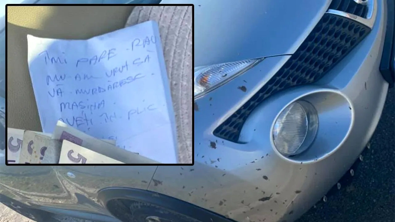 O șoferiță din Iași și-a găsit mașina murdară și un bilețel cu un plic cu BANI, pe capotă: 