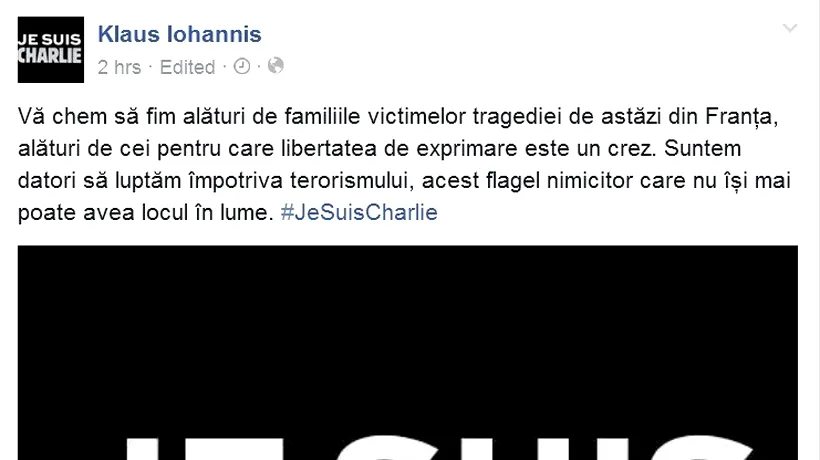 JE SUIS CHARLIE - Președintele Klaus Iohannis și-a schimbat fotografia de profil de pe Facebook 