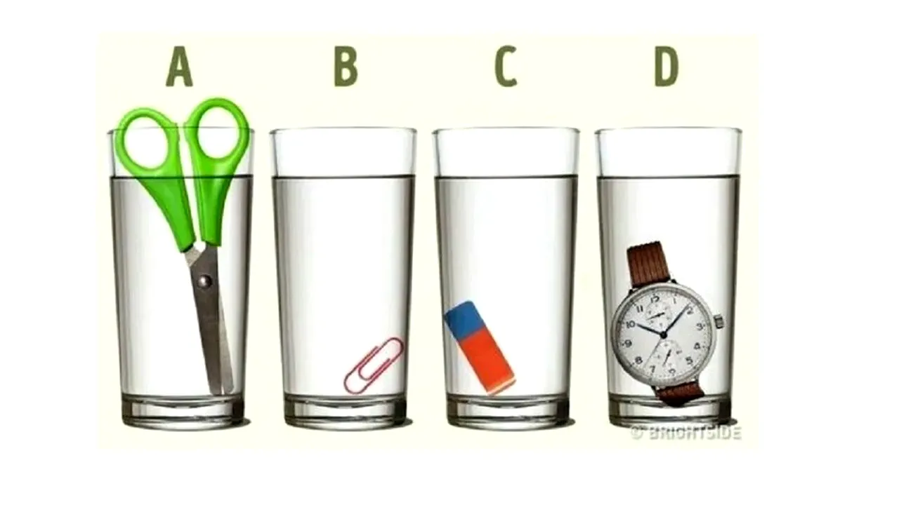Test de inteligență | Care dintre cele 4 pahare are cea mai mare cantitate de apă?