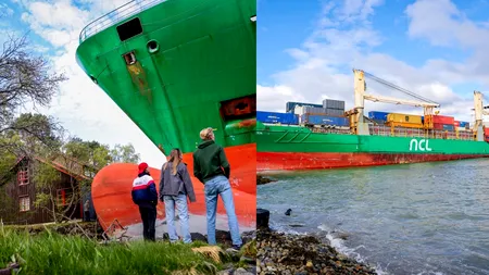 Experiență ireală pentru un bărbat din Norvegia. Un vapor de marfă a ajuns în curtea casei sale: 