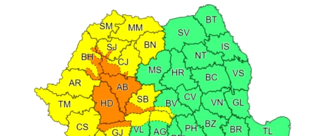 METEO. Din nou cod portocaliu de ploi și instabilitate atmosferică emis de Administrația Națională de Meteorologie