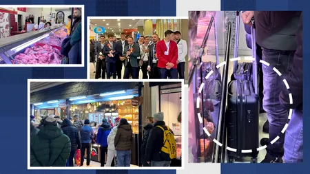 Imagini din Piața Obor, kilometrul zero al comerțului agroalimentar românesc. Oamenii stau cu zecile de minute la cozi, cu geamantane pe care să le umple cu carne și brânzeturi. Totul pe acordurile colindătorilor