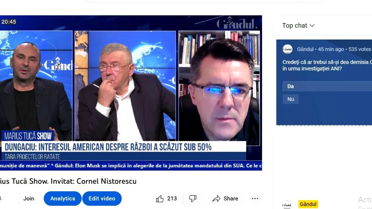 Poll Marius Tucă Show: „Credeți că ar trebui să-și dea demisia Clotilde Armand, în urma investigației ANI?”