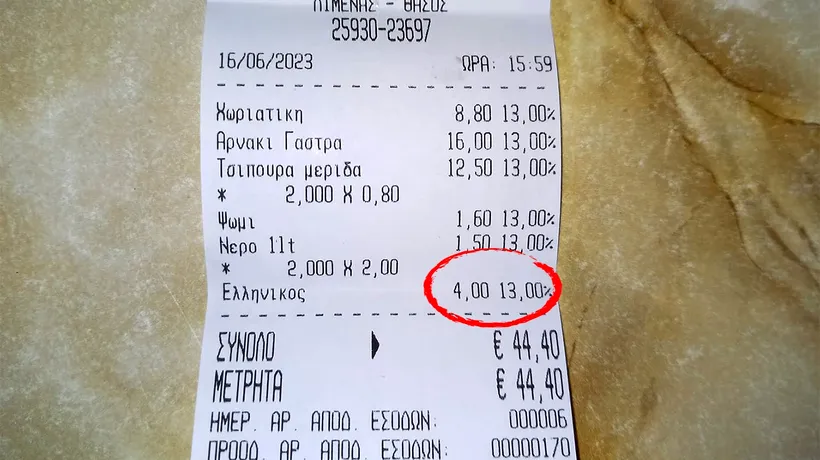 Cum a fost ÎNȘELAT un turist român într-o tavernă din Thasos. Pentru ce a plătit 4 euro, de fapt