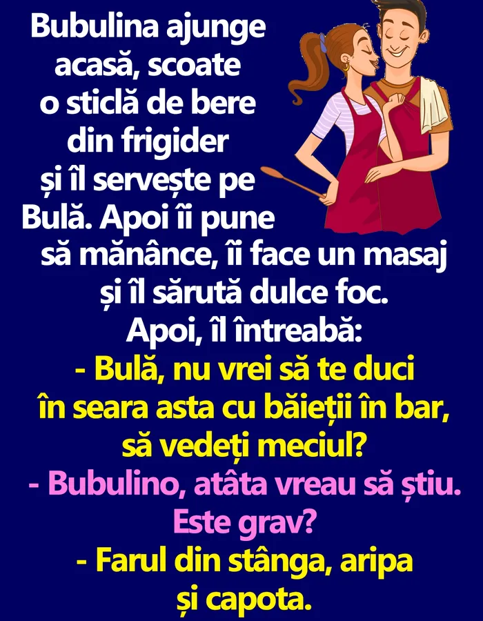 Bubulina scoate o bere din frigider și îl servește pe Bulă