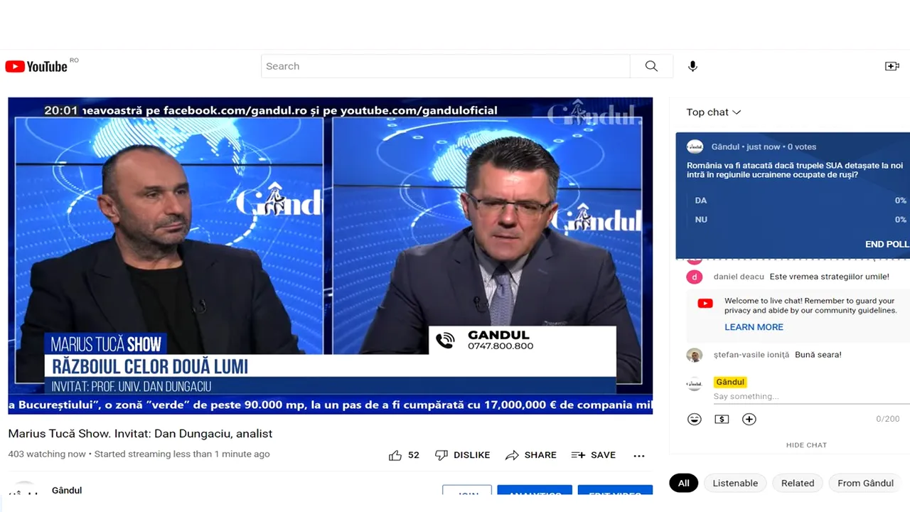 Poll Marius Tucă Show: „România va fi atacată, dacă trupele SUA detașate la noi intră în regiunile ucrainene ocupate de ruși?”
