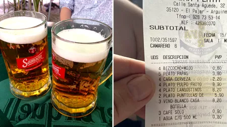 Avem nota de plată! Câți bani au plătit 4 turiști români pentru 4 beri la halbă, într-un restaurant din Insulele Canare