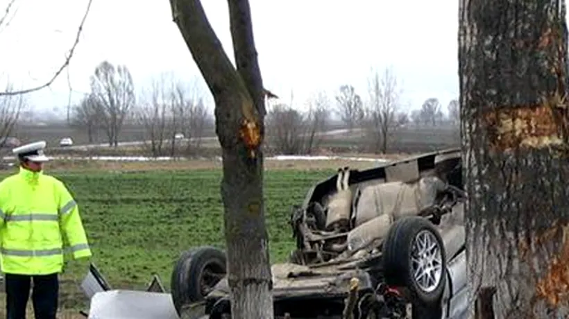 Cinci persoane rănite după ce o tânără cu permis de două luni a intrat cu mașina într-un pom