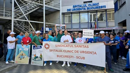 A doua zi de grevă în Sănătate. Sindicaliștii scandează în fața Spitalului Floreasca: „Vrem prioritate pentru sănătate!”