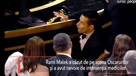 INCIDENT la OSCAR: Rami Malek A CĂZUT de pe scenă după ce a primit premiul pentru CEL MAI BUN ACTOR