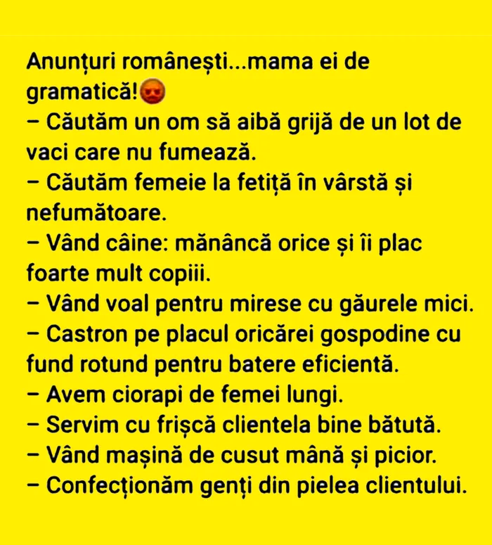 Bancul de vineri | Anunțuri românești... mama ei de gramatică