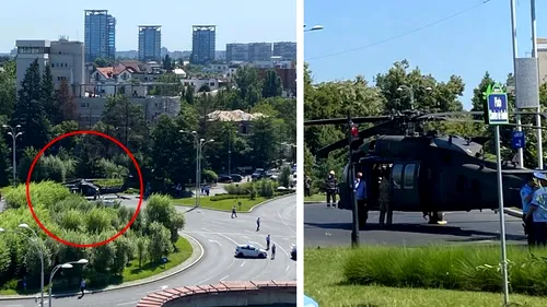 VIDEO - FOTO | Un elicopter militar american a aterizat forțat în Piața Charles de Gaulle din București