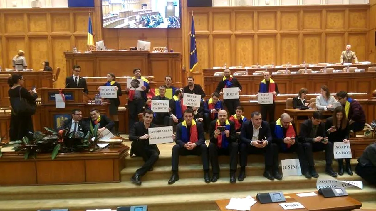 Cum s-a terminat sit-in-ul USR din sala de plen a Camerei Deputaților: Când s-au întors din stradă au găsit plenul sigilat