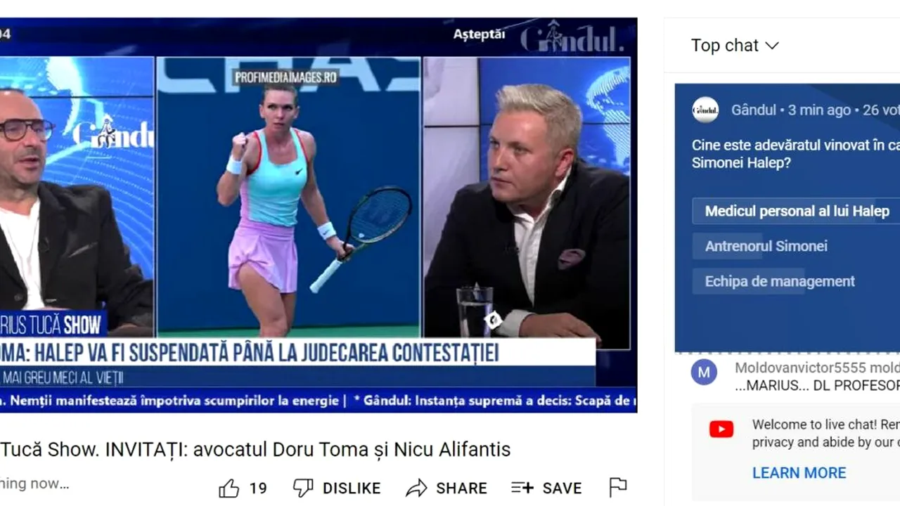Poll Marius Tucă Show: „Cine este adevăratul vinovat în cazul de dopaj al Simonei Halep?”. Au fost trei variante de răspuns