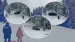 Un turist a intrat cu maşina pe o pârtie din Parâng. Bolidul a alunecat la vale, printre copiii care se dădeau cu sania