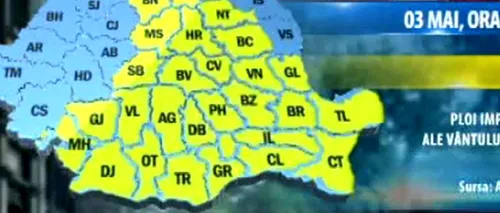Cod galben de ploi și vânt în București și 29 de județe
