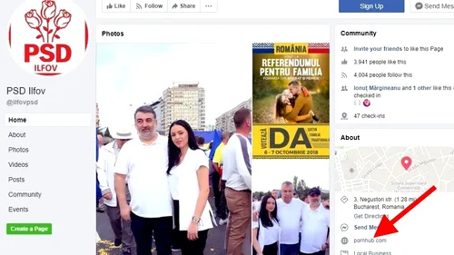 UPDATE: Pagina de Facebook a unei filiale PSD a avut ca site oficial cel mai cunoscut portal pentru adulți din lume - FOTO