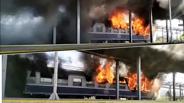 Panică pentru călători. Incendiu puternic la ultimul vagon al unui tren Regio. Oamenii au fost evacuați