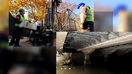 FOTO | Au început forajele pentru consolidarea planșeului de la Piața Unirii. Imensa structură are risc seismic grad 1