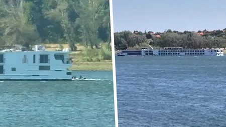 Imagini exclusive cu vasul de croazieră care a eșuat pe Dunăre, la Mehedinți. Dunărea, la cote periculos de joase