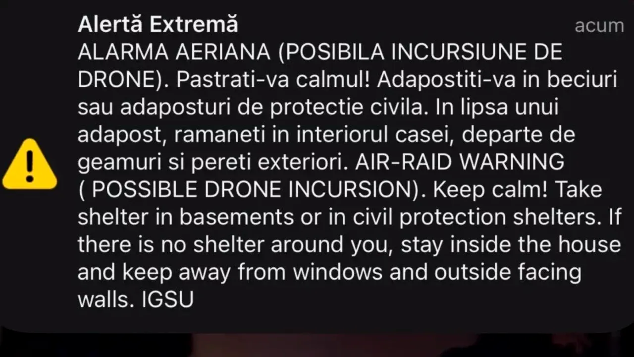 Alertă cu dronă în Botoșani. Locuitorii au primit RO-Alert și sunt îndemnați să se adăpostească imediat. Drona a fost identificată după ce două avioane F-16 ridicate de la sol