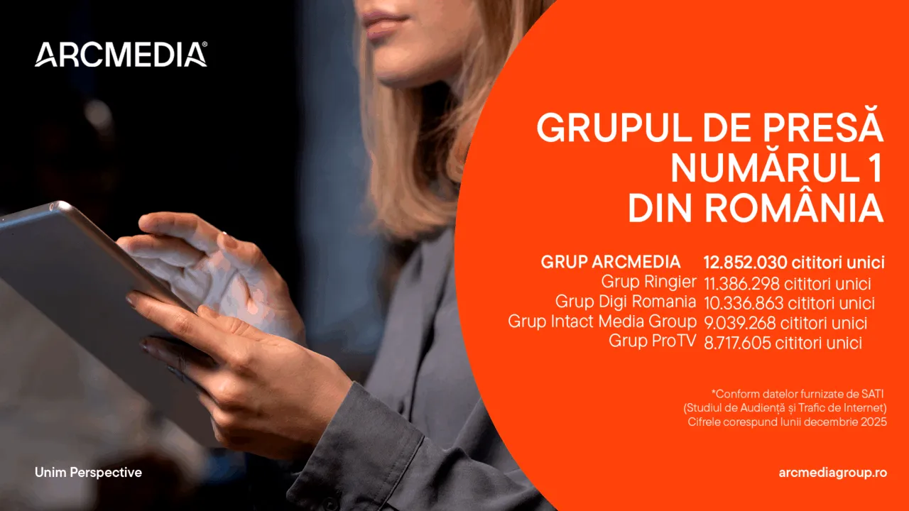 ARCMEDIA, nr. 1 detașat în clasamentul grupurilor de presă, la nivel național, în luna decembrie