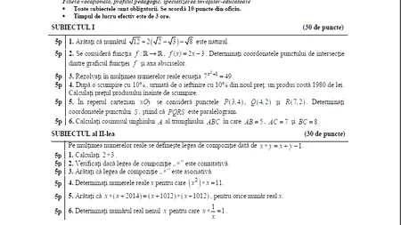 SIMULARE BAC 2014. Subiecte SIMULARE BAC 2014 MATEMATICĂ - profil PEDAGOGIC. Clasa a XII-a