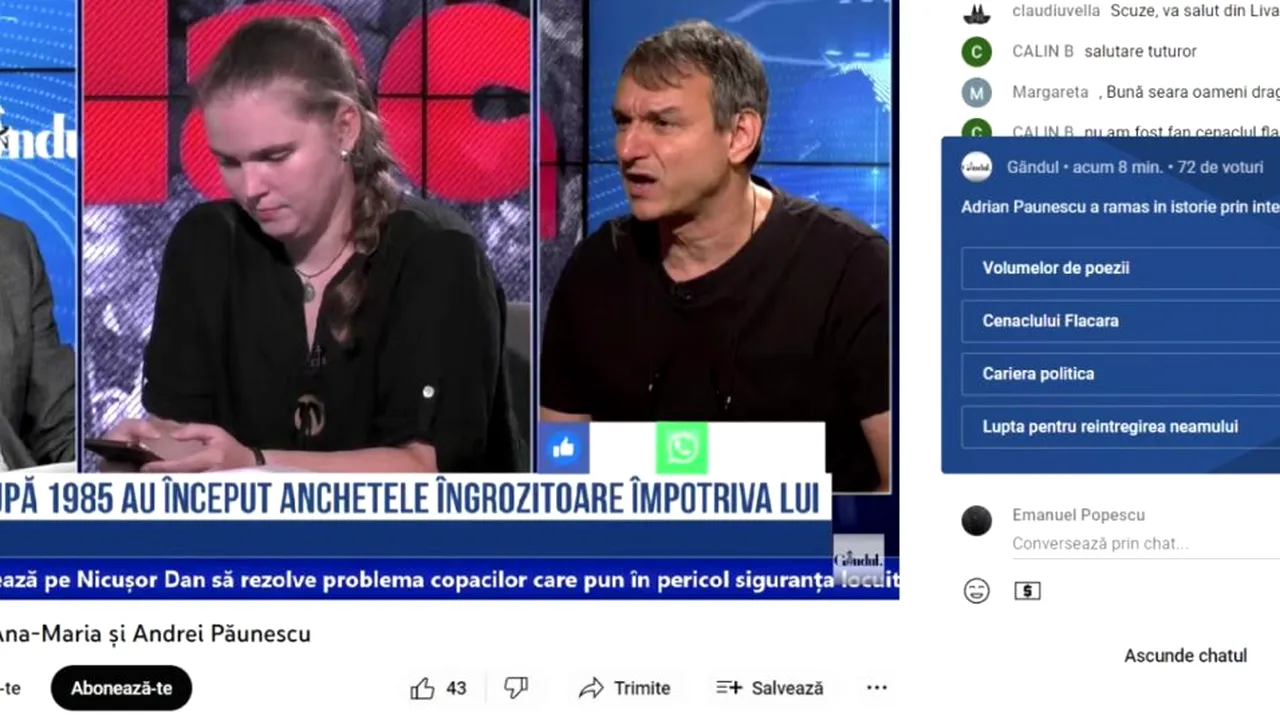 POLL Marius Tucă Show: „Prin ce a rămas în istorie poetul Adrian Păunescu?”. Au existat patru variante de răspuns