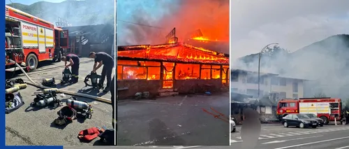 FOTO-VIDEO. Incendiu devastator în Băile Herculane. Un motel și un restaurant s-au făcut scrum / Două mașini, cuprinse de flăcări