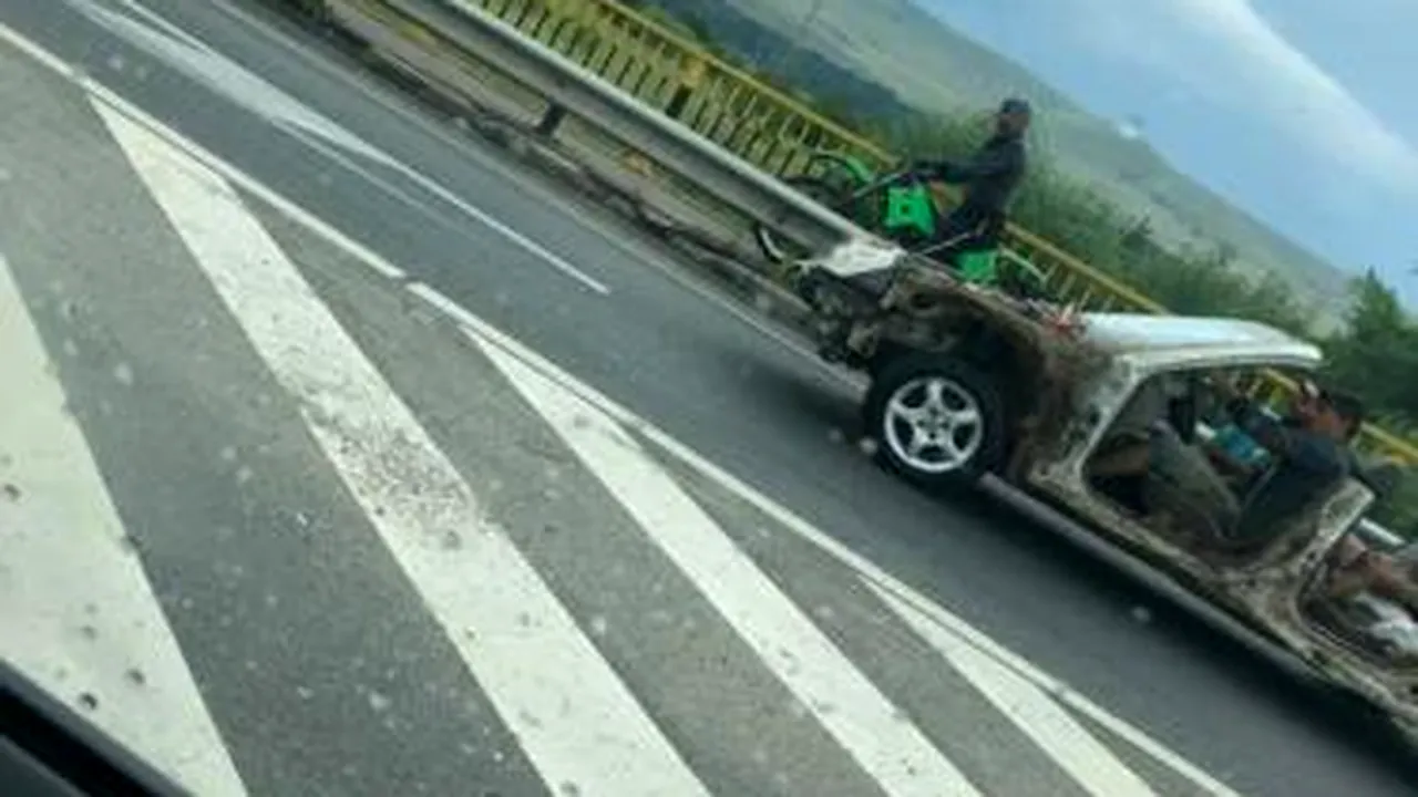 Fred Flintstone de România, amendat de polițiștii din Cluj. Mergea cu „decapotabila” la plimbare, punând viața șoferilor în pericol