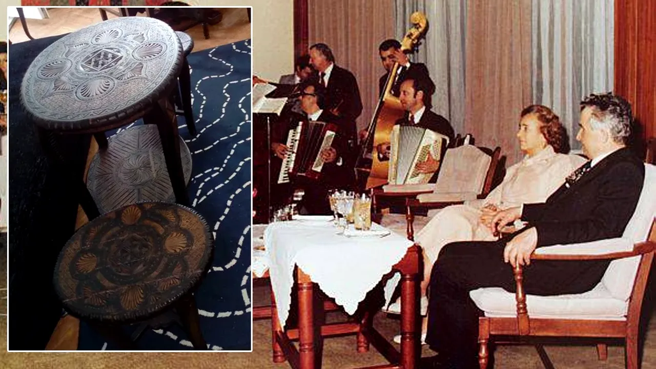 Ireal cu câți lei se vinde acum, în 2022, măsuța lui Nicolae și a Elenei Ceaușescu din reședința din Primăverii