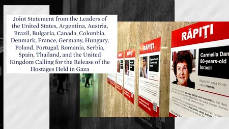 18 state cer eliberarea imediată a tuturor OSTATICILOR deținuți de Hamas în Gaza / România, parte a declarației comune inițiate de CASA ALBĂ
